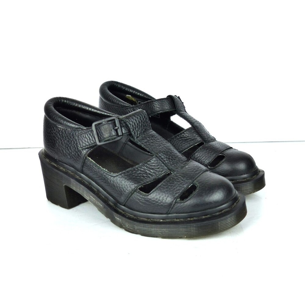 Dr Martens Baby Fisherman Heeled Sandals Black Pebbled Leather Women US 5 Grunge